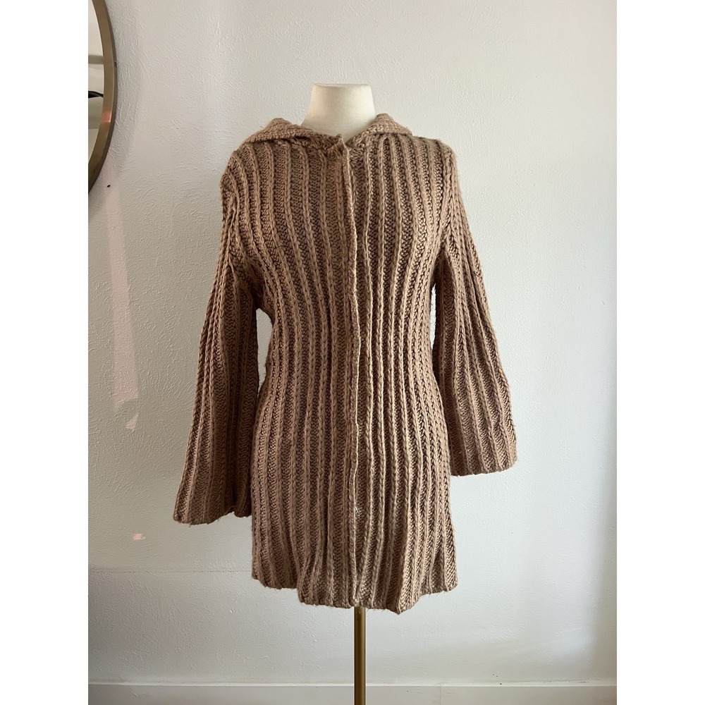 Kenji Chunky Knit Hooded Snap Front Cardigan Medium Cozy Cottage Sweater Anthro